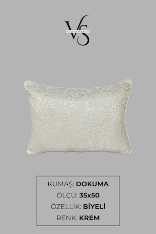 Kırlent Kılıfı Desenli Jakarlı Dokuma Kumaş 35x50 Çift Taraflı Biyeli Krem