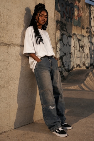 Cedy Denim Cedy Denım Freedom Nakışlı Y2k Baggy Skater Denim Pantolon - Normal Bel Likrasız Geniş Paça Jean E7026 Koyu Mavi