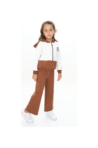 Toontoy Kız Çocuk Kapüşonlu Eşofman Takım Kahverengi