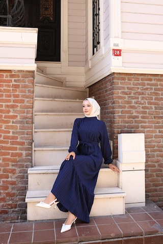 Lara Kumaş Bağlamalı Elbise - Lacivert / E0124 Lacivert