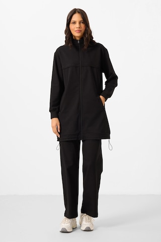 Siyah Dik Yaka Fermuarlı Pamuklu Kadın Eşofman Tunik Takım - 95346 Siyah