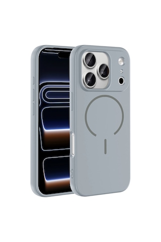 Zore Apple iPhone Uyumlu 17 Pro Max Kılıf M-safe Şarj Özellikli Zore Meta Kapak - Titanyum-gri Titanyum - Gri