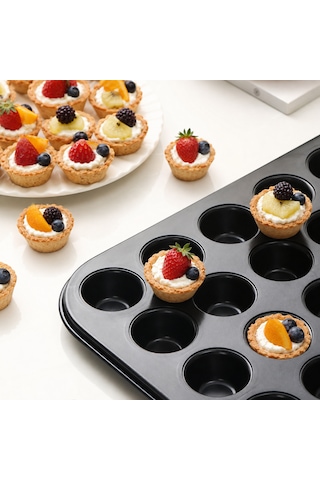 24'lü Tartolet Kalıbı Yapışmaz Mini Tart Kek Kurabiye Pişirme Tepsisi 24 Gözlü Fırın Kalıbı Sariva Home Teflon