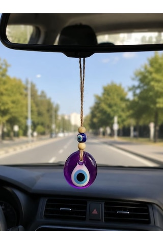 Nazar Boncuğu Dikiz Aynası Süsü Mor Renkli 4 Cm Duvar Süsü El Yapımı Cam Kapı Süsü