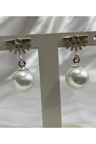 Firuze Gümüş İnci Yuvarlak Tasarım Küpe F16001999