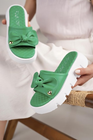 Nesil Shoes Dvm 6600 Yeşil Masaj Tabanlı Kadın Terlik-Yeşil