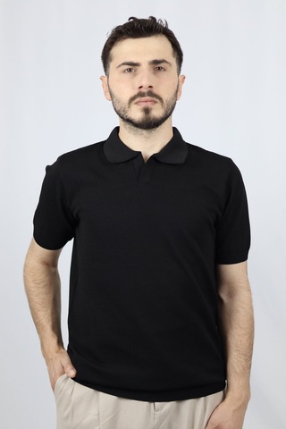 Ventov Polo V Yaka Pirinç Örgü Erkek Triko Vtr2603 Siyah