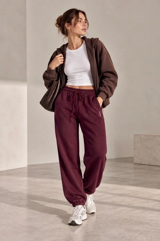 Bb Butik Basic Dökümlü Modal Kumaş Lastikli Bel Rahat Kesim Jogger Pantolon Zg3535 Bordo