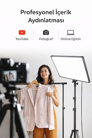 Kare Soft Işık Profosyonel Led Panel Makeup Fotoğraf Video Çekim Işığı Güçlendirilmiş Tripod 2.10 Cm Siyah