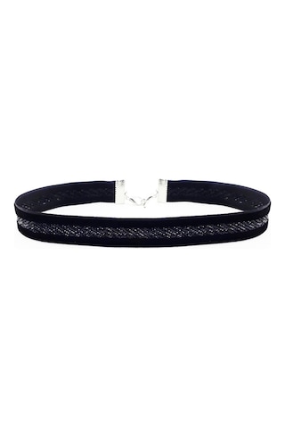 Simli Siyah Kadın Choker Gümüş