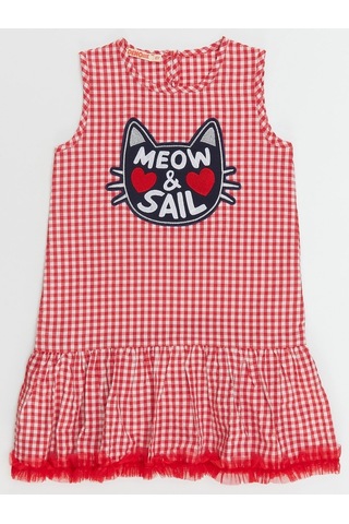 Denokids Mushi Denizci Kedi Kız Elbise Kırmızı