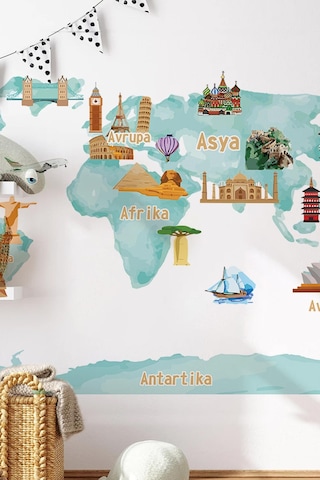Dünya Haritası Sticker Seti Eğitici Sticker Seti Tamamı Özel Kesimli Dünya Haritası Diğer