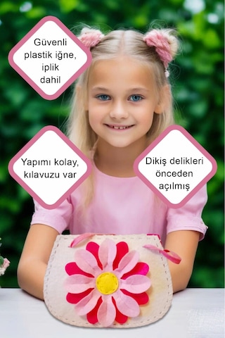 Keçe Dikiş Seti , Çiçekli Keçe Çanta, Kendin Yap Çocuk Çantası