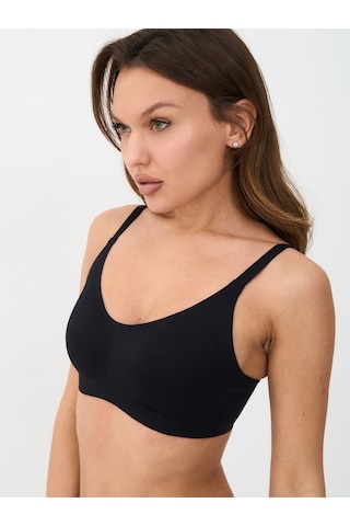 Alya Underwear Kadın Dikişsiz Sütyen Çıkarılabilir Yuvarlak Kaplı Lazer Kesim Görünmez Sütyen Siyah