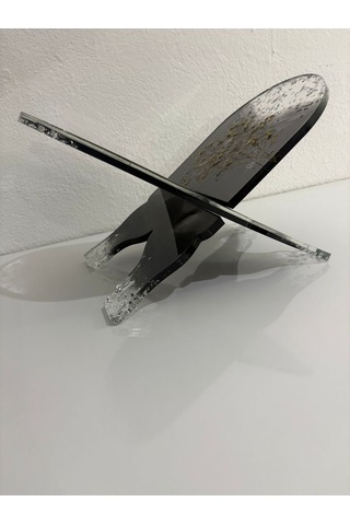 Siyah Renk Çiçekli Ve Yazı Motifli Epoksi Reçine Rahle Özel Tasarım - Tek Üretim - 37x19 Cm