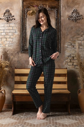 Sude P-200-109 Süet Gömlek Ekose Kadın Pijama Takımı Çok Renkli