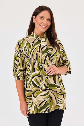 Galaxi Kadın Büyük Beden Fular Yakalı Desenli Gömlek 4013 Yeşil