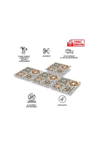 Tink Kendinden Yapışkanlı Fayans Çıkartması, Zemin Duvar Kaplama, Yapışkanlı Fayans Kaplama Pvc Karo Karma Fas 010 Desenli 30x30 Cm 11 Adet / 1 M²