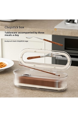 Mufunye Küçük Ev Aletleri Saklama Kutusu, Toz Engelleme Kapağı Ve Süzme Özelliği İle Cam Görünüm, Çubuk, Kaşık, Çatal Depolama Krem Beyaz Diğer