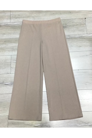 Scuba Beli Lastikli Bedenli Büyük Beden Bol Paça Panolont-inci Krem