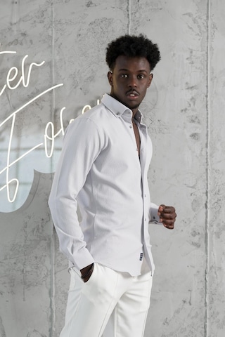 Advante Armürlü Likralı Yaka Düğmeli Slimfit Yazlık Gofre Kumaş Gömlek Gri