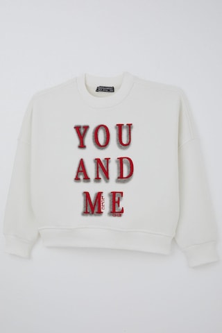 Locoloco Kız Çocuk Sweatshirt You And Me Yazı Nakışlı 9-14 Yaş, Ekru Ekru