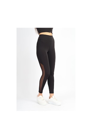 Soft&Basic Siyah Polyester Paçası Tül Detaylı Yüksek Bel Tayt Siyah