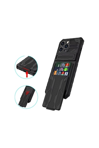 Teleplus Apple Uyumlu iPhone 14 Pro Kılıf Kamera Korumalı Standlı Kartlıklı Armor Grade Kapak
