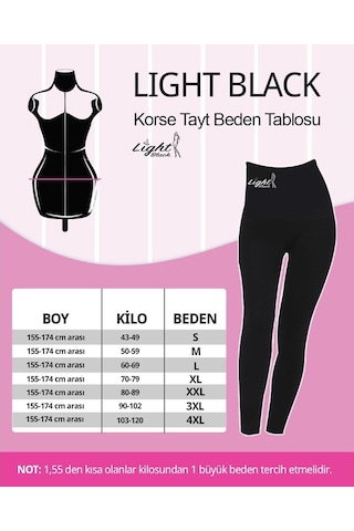 Light Black 2 Beden İncelten Bel ve Basen Toparlayacı Korse Tayt