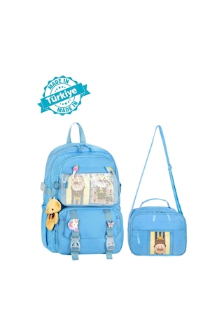 Waddell Kawaii Kore Tarzı Aksesuarlı İlkokul Sırt Ve Beslenme Çantası Mavi 25001 Mavi