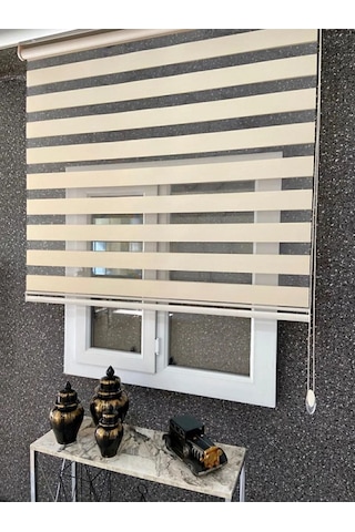 Ithal Bambu Krem Zebra Stor Perde Eteği Düz 1.kalite Alüminyum Kasa Metal Ayak Krem