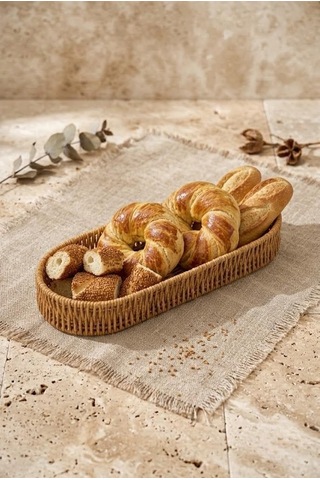 Rattan Oval Ekmek Sepeti 14x34x4.5 Cm - El Örmesi Hasır Baharatlık Ve Mutfak Organizeri Çok Renkli