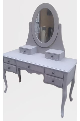 Dresuar makyaj masa 7 çekmece kayın aslan ayak parlak lake gri hareketli ayna kutuda sevk el yapım Gri