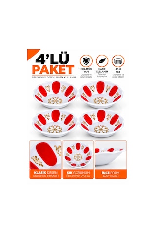 Geleneksel Çay Tabağı - Çay-kahve Bardak Altlığı 3-4-6-8 Li Kırmızı