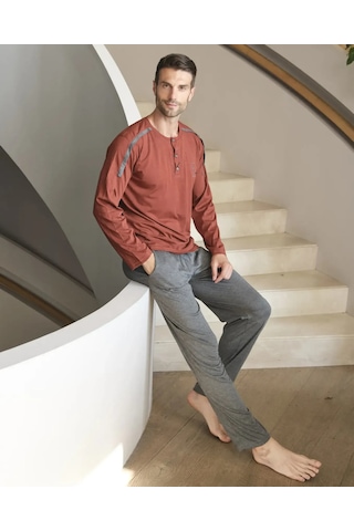 Bone Club 5560 Uzun Kol Erkek Pijama Takım Taba V2 Taba