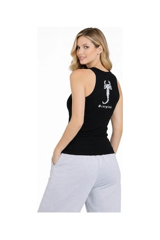 Mbb E-ticaret Kadın Fitilli Atlet Sıfır Yaka Slim Fit Arka Baskılı Spor Atlet - Siyah