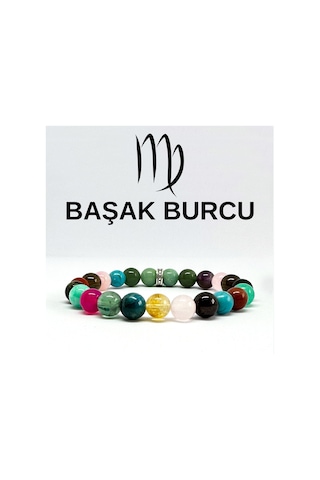 Başak Burcu Bilekliği 8mm Doğaltaş Bileklik - 16 Cm Çok Renkli