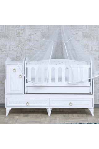 Garaj Home Sude Membran Beyaz Asansörlü Beşik Yatak Ve Uyku Seti Beyaz