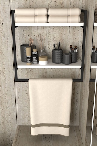 Aju Havluluk 2 Katlı Duvara Monte Raf Aksesuarlık Şal Askılığı Banyo Mutfak Düzenleyici Çok Amaçlı Raf Beyaz