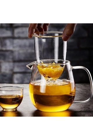 Isıya Dayanıklı Cam Demlik Çay Pot Kung Fu Çay Seti Puer Su Isıtıcısı Kahve Cam Makinesi Uygun Ofis Çay Setleri 500ml Çaydanlıklar Altın - Buz Mavisi