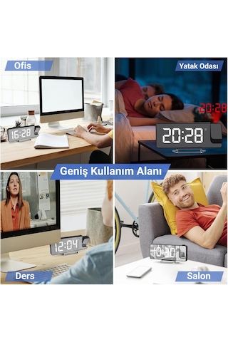 Fm Radyolu Led Projeksiyonlu Alarm Saat Usb Ayna Tasarım