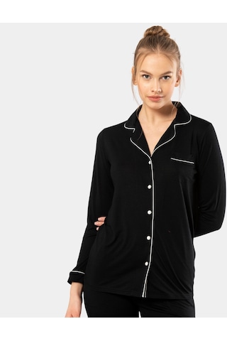 Türen Düz Uzun Kollu Gömlek Yaka Pijama Takım 001