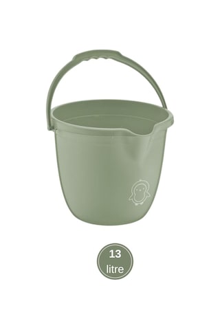 2 Li Bebek Banyo Su Kovası Ve Maşrapası Seti, Saplı Oluklu Kova 13lt Ve Maşrapa 1,5lt Set Yeşil Yeşil