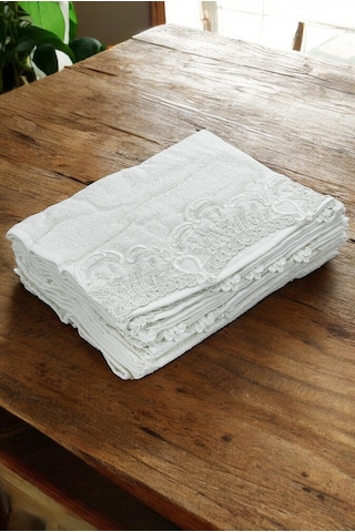 6'lı Güpürlü %100 Pamuklu El Ve Yüz Havlusu Seti 30x50 Cm Beyaz Beyaz