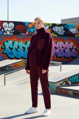 Benerly Kadın Dik Yaka Düşük Kol Tam Fermuarlı Peluş Sweatshirt Fonksiyon Mürdüm