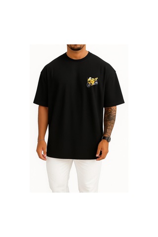 Bahriyeli Collection Oversize Yellow Honda Cbr Sportbike, Honda Cbr250r Cbr300r Cep Tasarımlı Unisex T-shirt SIYAH