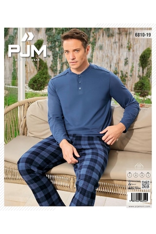 Pijamoni Erkek Düğme Yaka Uzun Kol Mevsimlik Pijama Takımı 6810/19 - 1 Adet Mavi