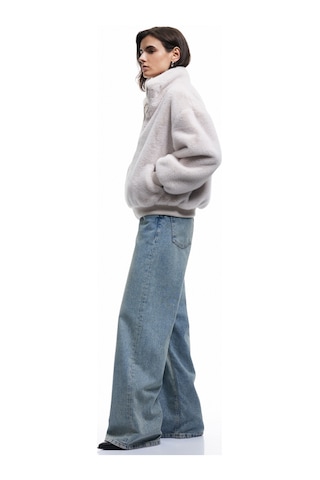 Koton Fermuarlı Dik Yaka Cepli Suni Kürk Peluş Oversize Crop Mont Ekru 6wak00004ew Ekru