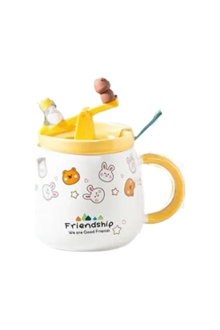 Sevimli Ayı Ve Tavşan Tahterevalli Seramik Kupa 1967 Sarı