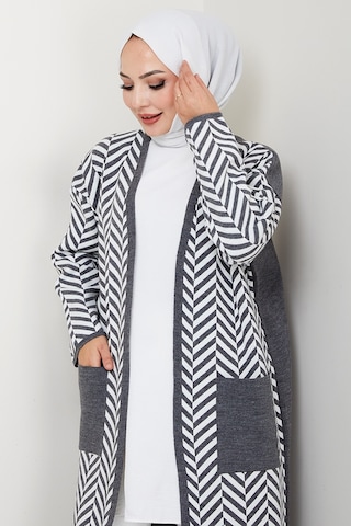 Çizgi Detaylı Triko Hırka 1604 - Antrasit Antrasit